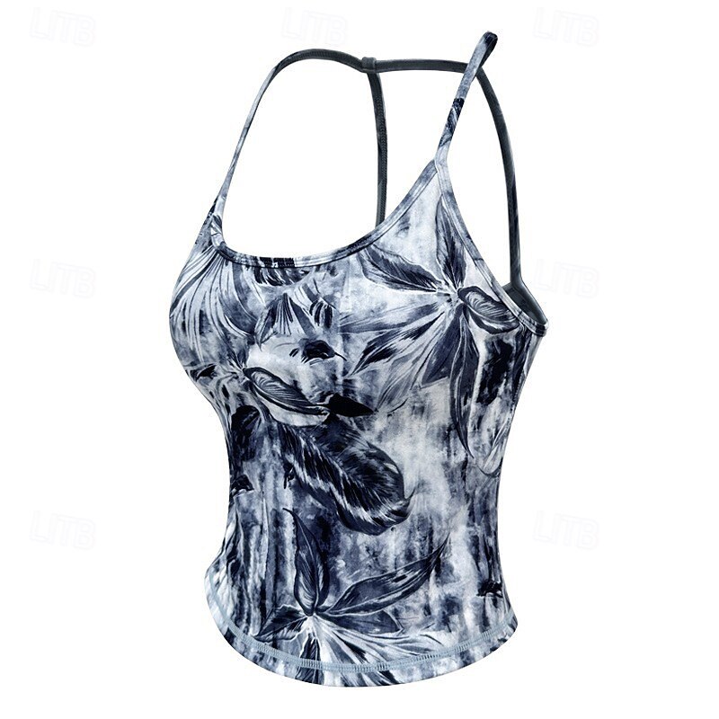 Women's Yoga Bra Yoga Crop Tank Top Underwear Quick Dry Medium Support Breathable Paded Backless Printing Sport Activewear Black Blue Gym Athletic Pilates3