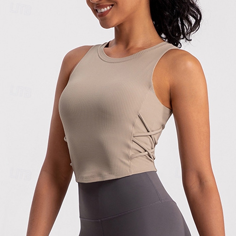 Women's Workout Tops Lightwear Breathable Wrinkles Sleeveless Sports Solid Color Top For Pilates Running Yoga Activewear