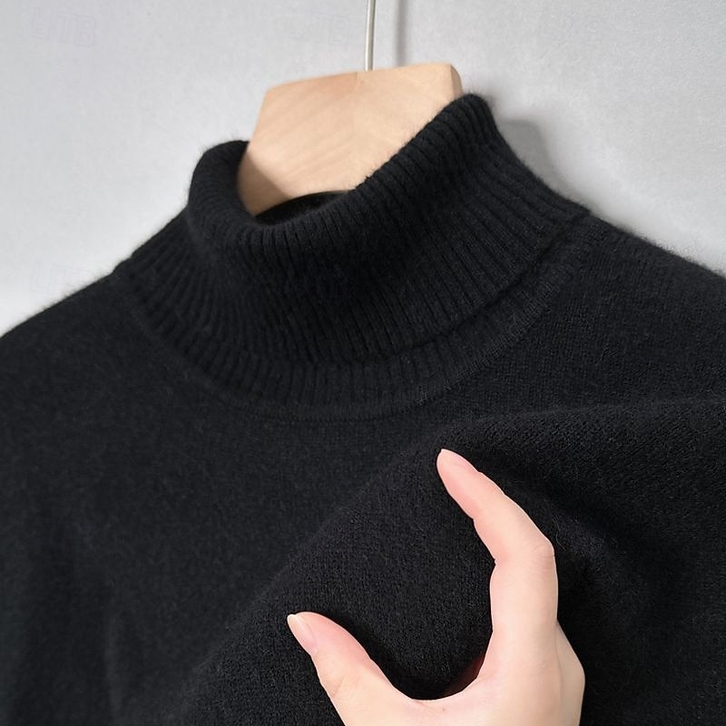 Men's Pullover Sweater Jumper Knit Sweater Ribbed Knit Regular Tops Knitted Plain Turtleneck Fashion Basic Vacation Daily Wear Clothing Apparel Winter Autumn Camel Wine M L XL4