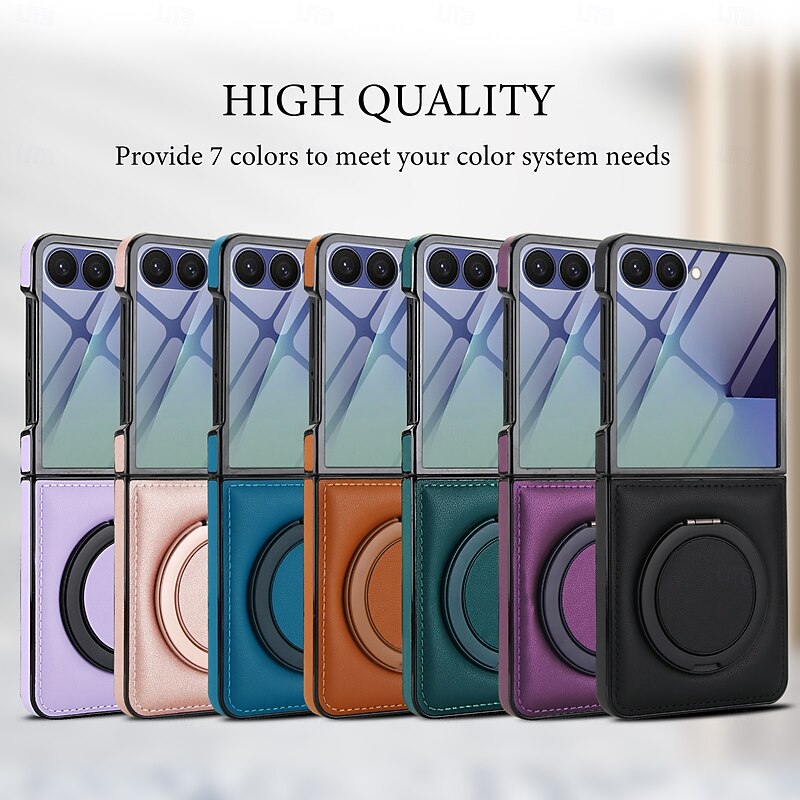Phone Case For Samsung Galaxy Z Flip 7 Z Flip 6 Z Flip 5 Z Flip 4 Z Flip 3 Back Cover Support Wireless Charging Kickstand Shockproof Retro TPU PU Leather