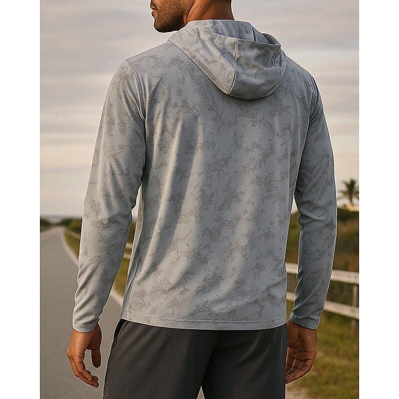 Men's Running Jacket Outdoor Jacket Hooded Jacket Long Sleeve Top Athleisure Fall Graphic Sun Protection Breathable Gym Outdoor Running Sportswear Activewear White Coffee Grey2