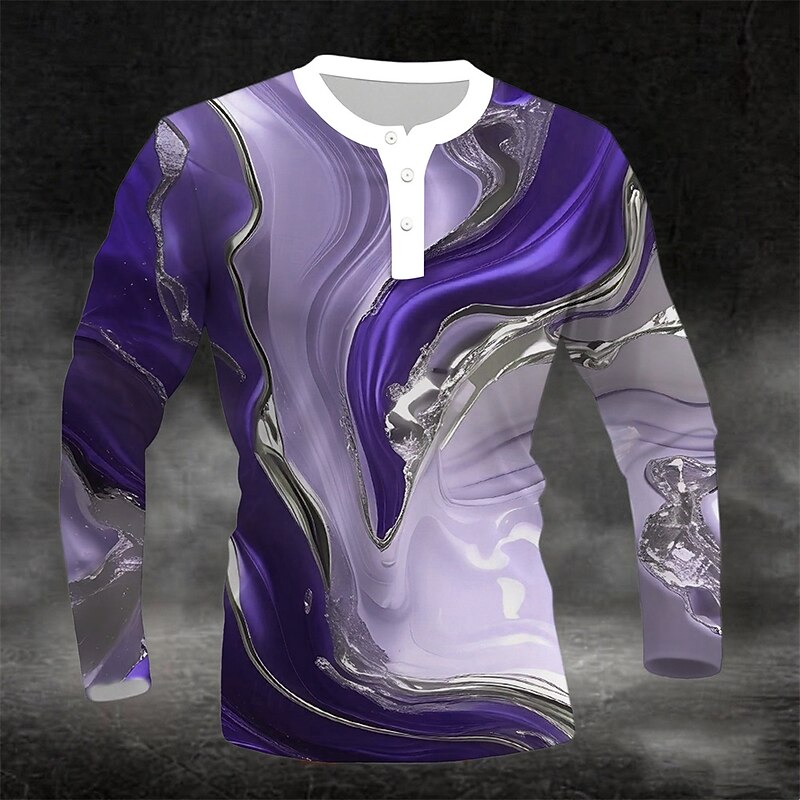 Men's Abstract Henley Shirt Tee Long Sleeve Fashion Cute Daily Casual Holiday Going out Spring &  Fall All Seasons Green Blue Purple Rose Henley Henley T-Shirt2