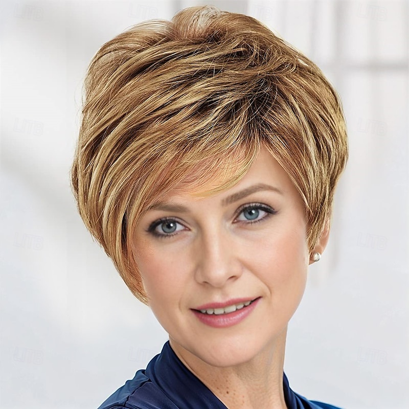 Victoria WhisperLite Wig Edgy Short Pixie Wig with An Asymmetrical Fringe and Rich Feathery Layers / Multi-tonal Shades of Blonde Silver Brown and Red2