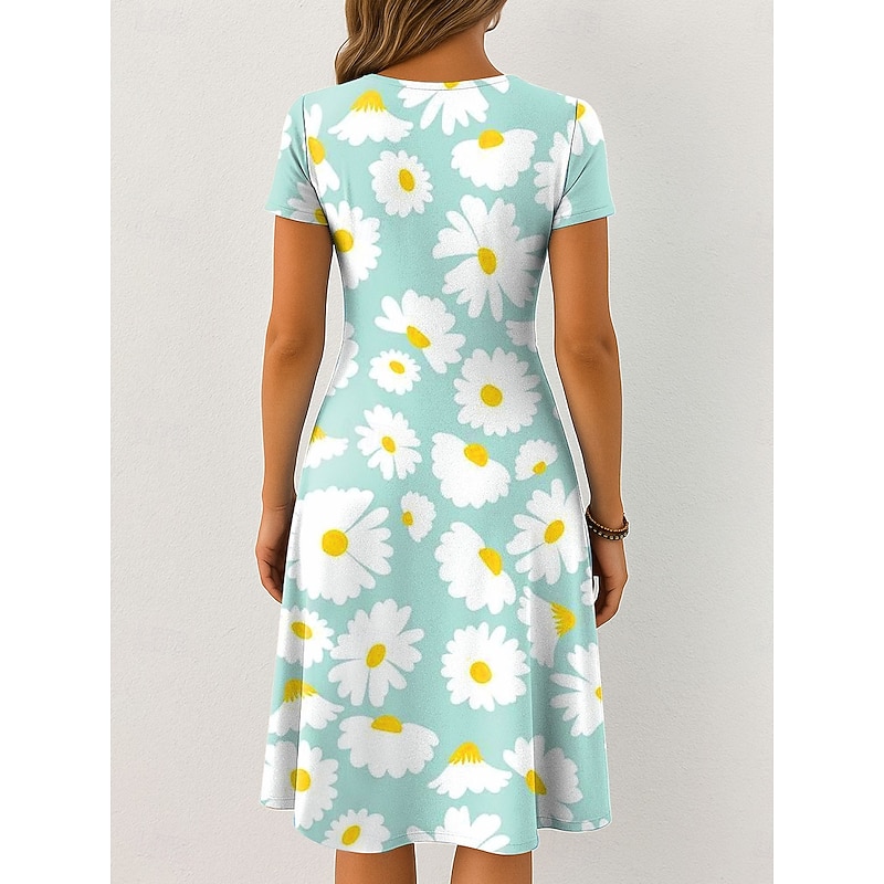 Women's Midi Dress Casual Dress T Shirt Dress Tee Dress Sundress A Line Dress Vacation Casual Boho Beach Regular Fit Floral Graphic Short Sleeve V Neck Black Pink Red Blue Summer Spring4