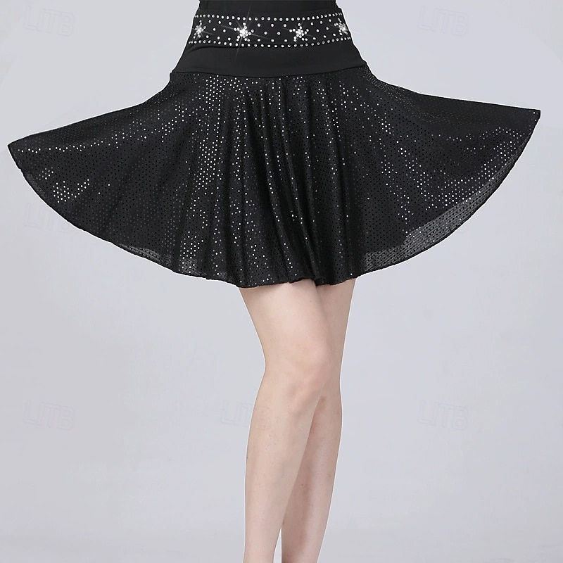 Latin Dance Skirts Pure Color Splicing Crystals / Rhinestones Women's Performance Training High Polyester3