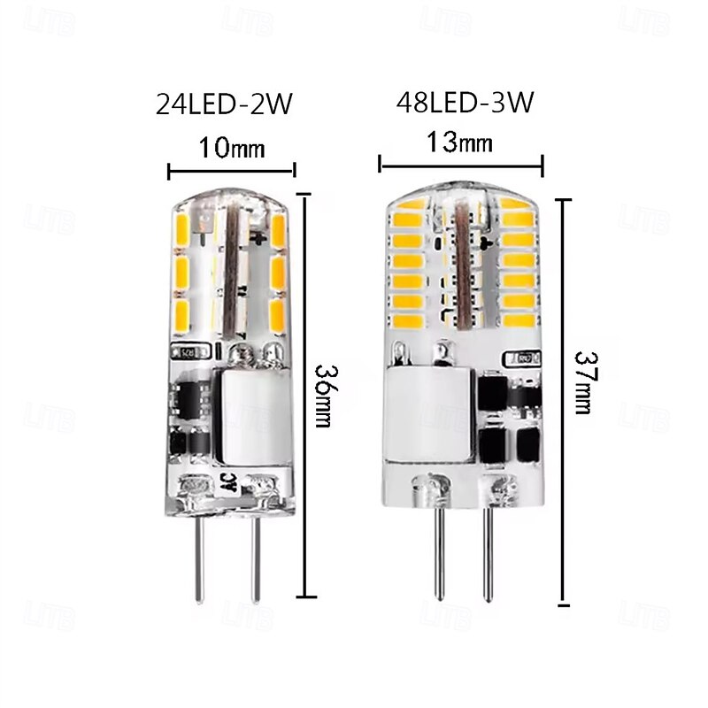 10 Pcs No Flicker AC/DC12V G4 LED Bulb 2W 3W Silicone 24/48LEDS SMD3014 Super Bright Replace 30W Halogen Chandelier Light3