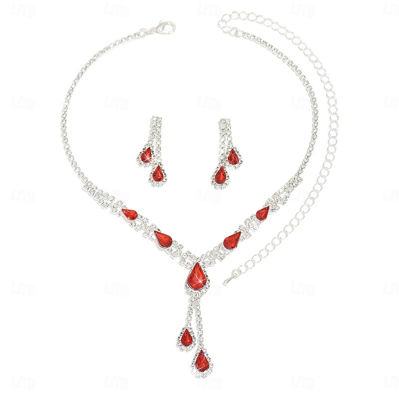 Bridal Jewelry Sets Two-piece Suit Zircon Imitation Diamond 1 Necklace Earrings Women's Elegant Vintage Sweet Lovely Hollow Out Drop Love irregular Jewelry Set For Wedding Work Gift4