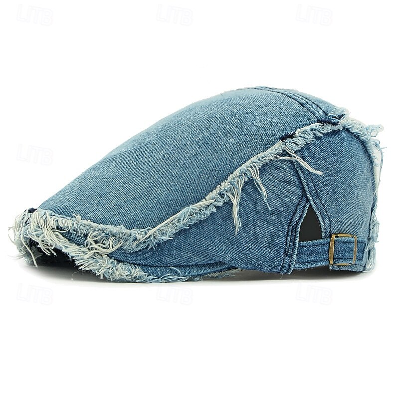 Men's Flat Cap Ascot Hat Newsboy Hat Blue Deep Blue Denim Fashion Casual Street Daily Plain Adjustable Sunscreen Breathable4