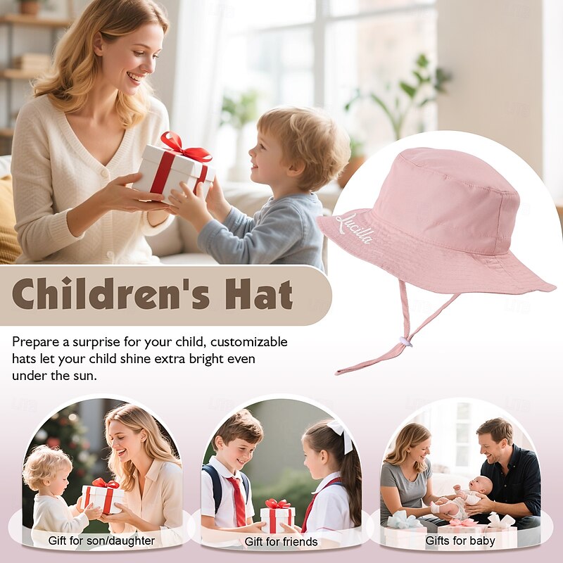 Personalized Name Kids Bucket Hat Custom Outdoor Gift, Embroidered Sun Hat with Custom Font and Color, Quick-Dry Breathable Cap for Ages 0-8, Wide Brim Sun Protection4