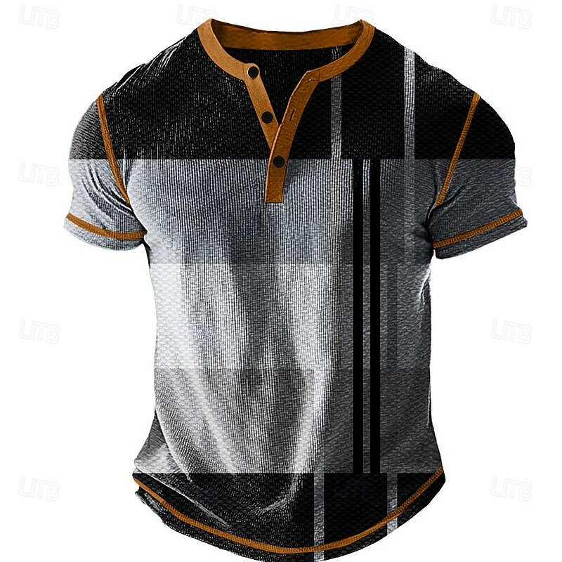 Men's Graphic Plaid Henley Shirt Waffle T Shirt Short Sleeve Daily Retro Vintage Classic Sports Outdoor Casual Holiday Spring & Summer All Seasons Grey Blue Green Purple Orange Henley Henley T-Shirt4