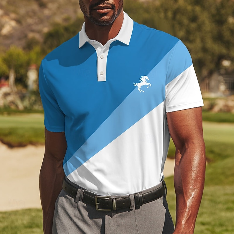 Men's Golf Line Polo Sports Polo Shirts Short Sleeve Polo Shirts Collared Shirts Sportswear Casual Athleisure Buttons Summer Yellow Red Sky Blue2