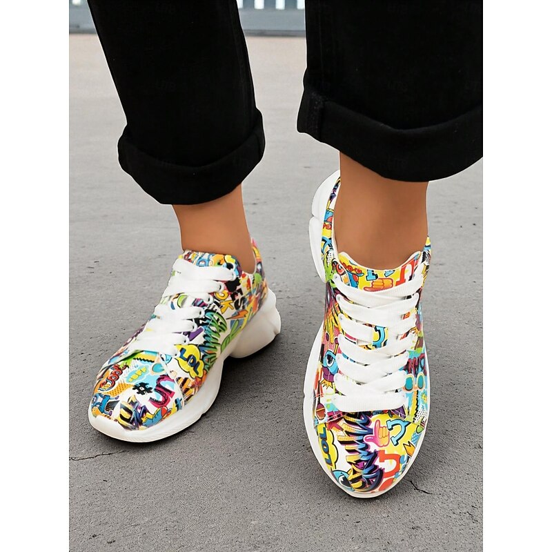 Women's Colorful Graffiti Print Sneakers with Chunky Sole – Casual Streetwear Athletic Shoes for Walking, Travel and Urban Style3