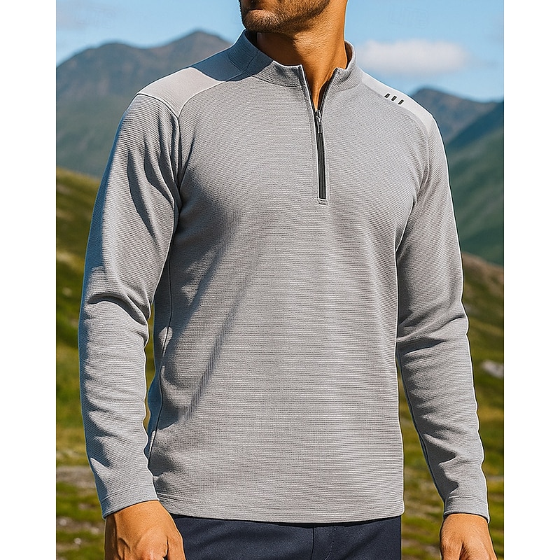 Men's Sport Shirt Long Sleeve Stand Collar Top Outdoor Quick Dry Breathable Winter Polyester Dark Grey Black White Tennis Golf Workout3