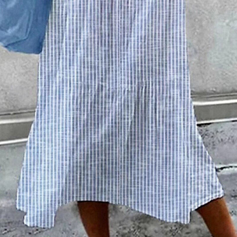 Women's Midi Dress Casual Dress Summer Dress Fashion Modern Daily Beach Weekend Regular Fit Striped Short Sleeve V Neck Blue Summer Spring Fall3