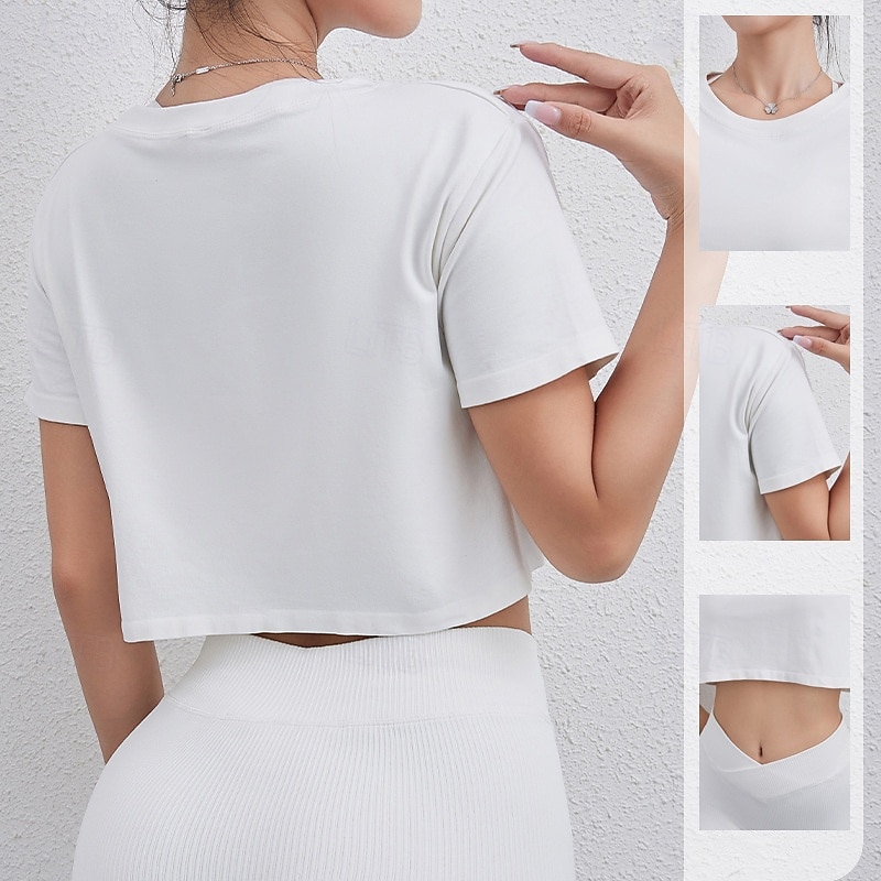 Women's Activewear Crew Neck Wicking Dry-Fit Breathable Short Sleeve Sports Solid Color Top For Gym Dance Athletic Activewear2