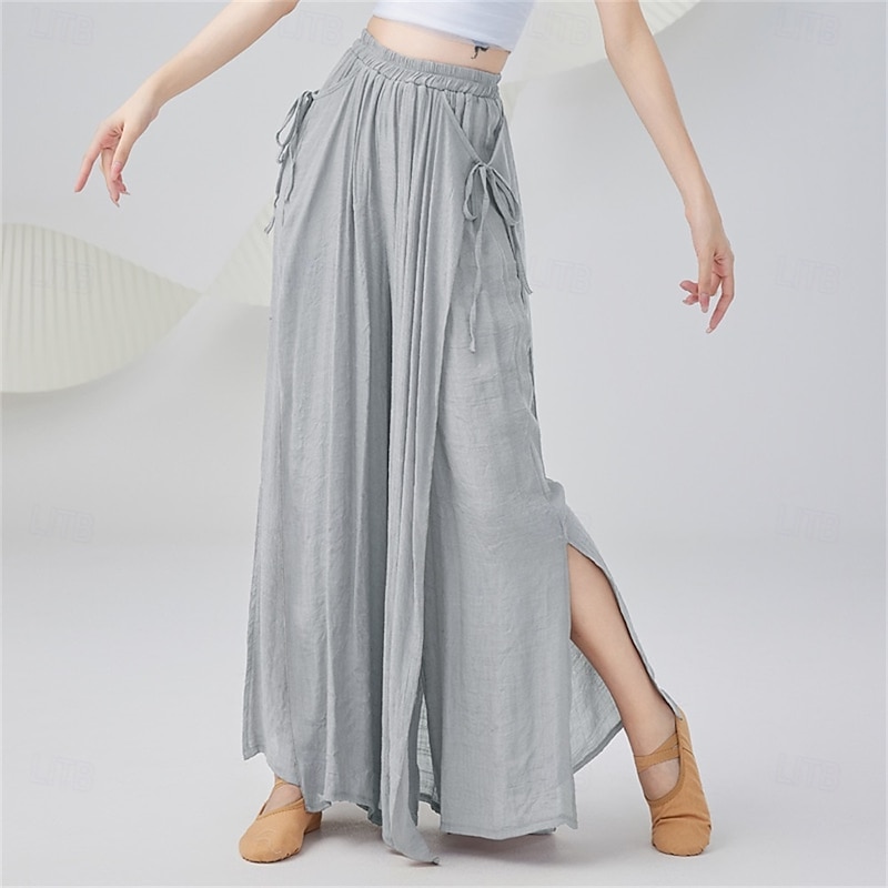 Women's Cotton-Linen Dance Practice Pants – Flowy Wide-Leg Trousers for Classical & Modern Dance Rehearsal, High-Waist Long Training Bottoms