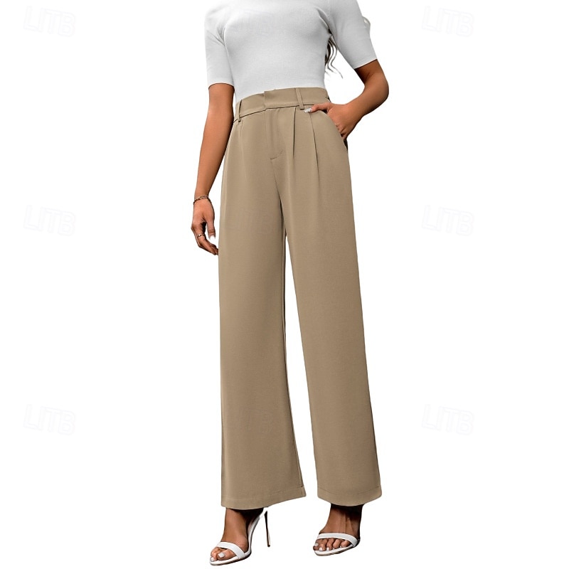 Women's Wide Leg Slacks Streetwear Casual Full Length Natural Plain Pocket Elastic Waist Comfortable Outdoor Weekend Maroon claret Orange red Peacock Blue Fall Regular Fit