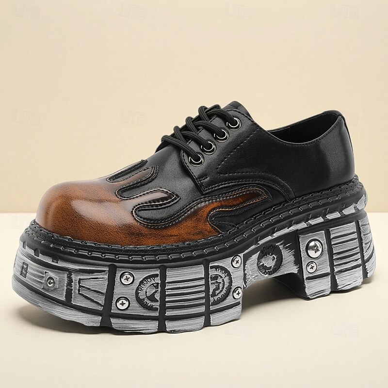 Men's Gothic Flame Platform Oxford Shoes – Punk Style Thick Sole Shoes for Cosplay, Halloween & Streetwear