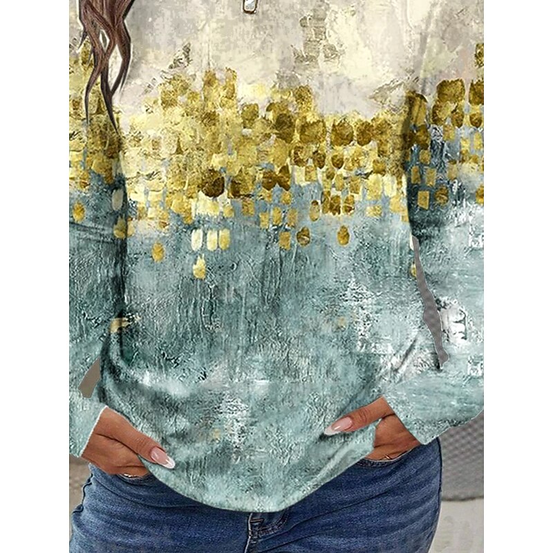 Women's T shirt Crew Neck Long Sleeve Tunic Ombre Graphic Texture Vintage Stylish Classic  Round Neck Regular Tops Daily Print Jade Fall3