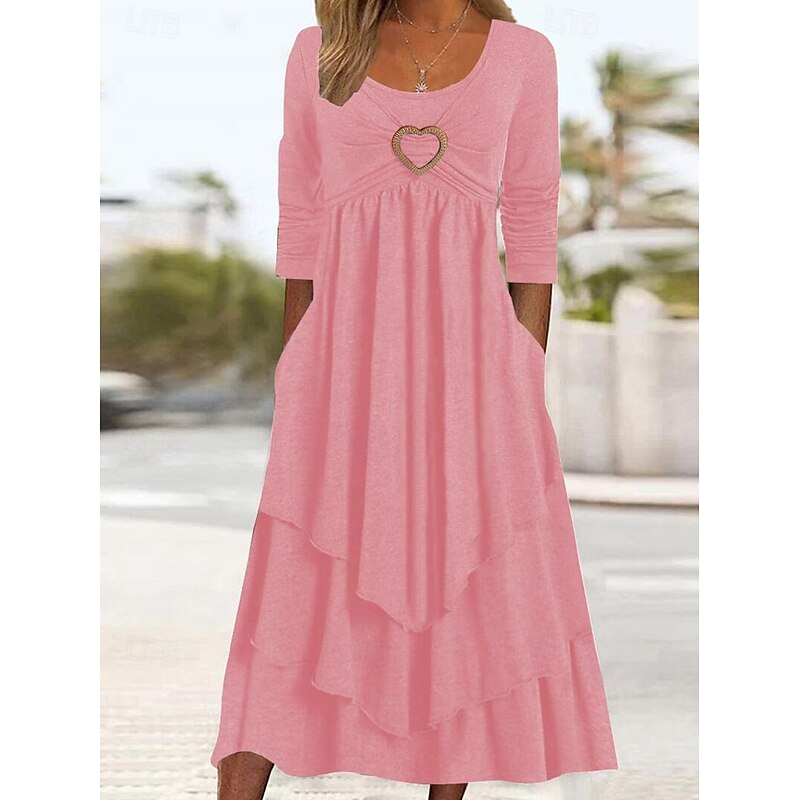 Women's Midi Dress Casual Dress Fashion Modern Vacation Daily Weekend Regular Fit Plain Long Sleeve Crew Neck Pink Light Blue Spring Fall