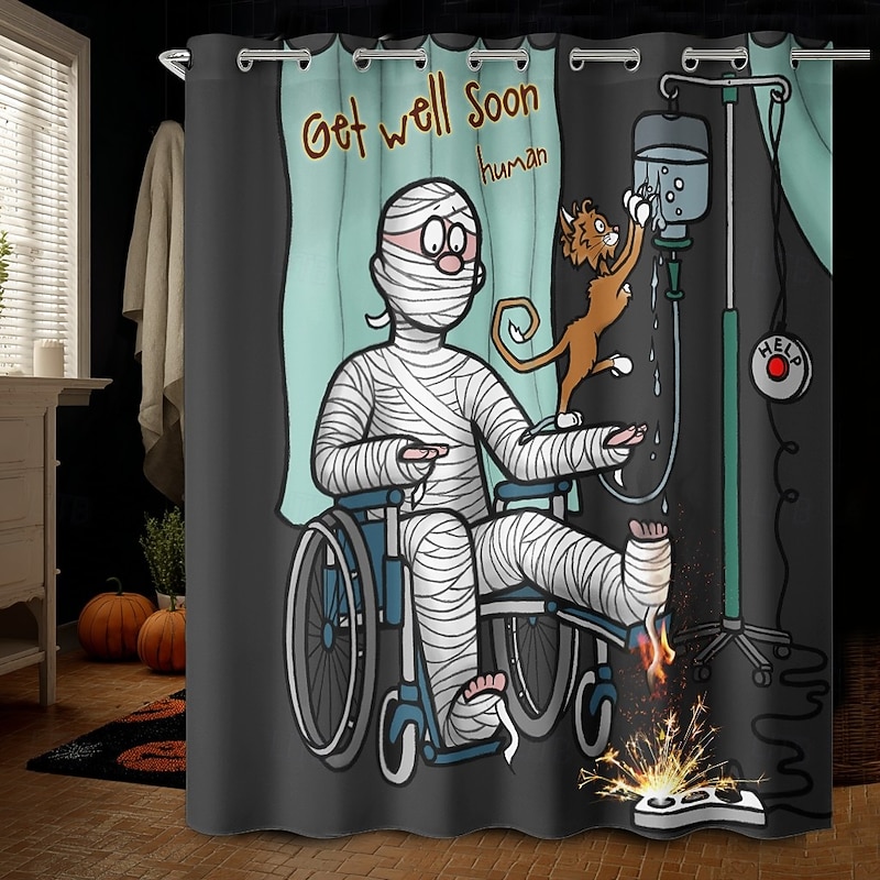 Burning Cards Get well soon and Burning Cards Halloween by Sarah Richter Halloween ShowerCurtain with Hooks Polyester Washable Waterproof Pattern Bathroom Bathtub Decor