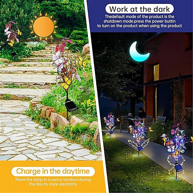 2pcs 1PC Solar Colored Butterfly Warm Light Courtyard Light Outdoor Decoration Solar Outdoor Light Waterproof Lawn Light Landscape Light4