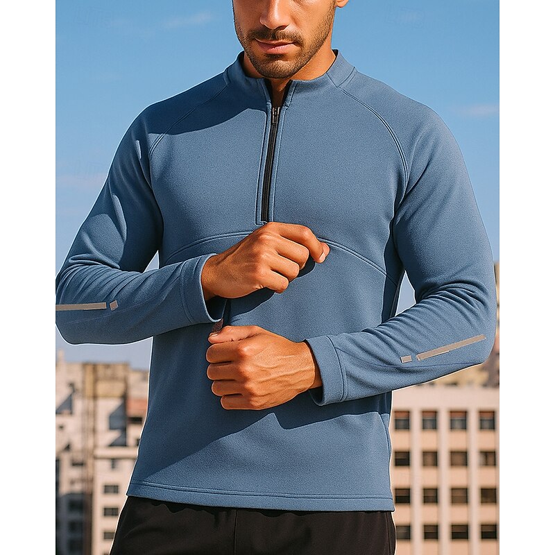 Men's Running Top Sports Sweatshirt Quarter Zip Long Sleeve Top Athleisure Solid Colored Windproof Quick Dry Gym Outdoor Running Sportswear Activewear Black Blue Dark Gray3