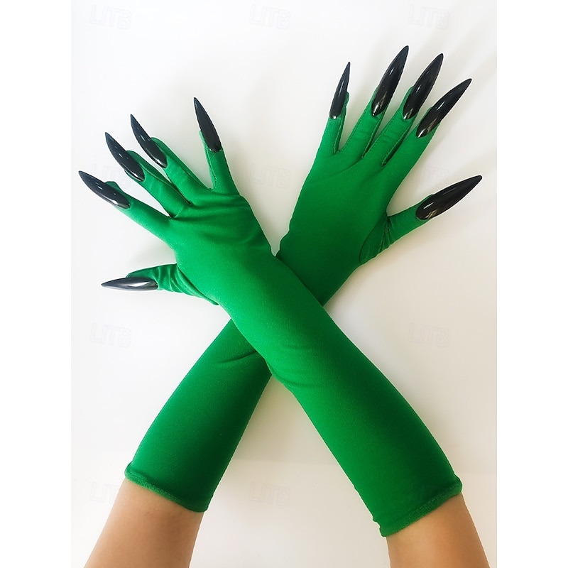 Women's Long Halloween Claw Gloves – Faux Nail Design, Stretchy Polyester, Spooky Cosplay Costume Accessory for Parties and Events3