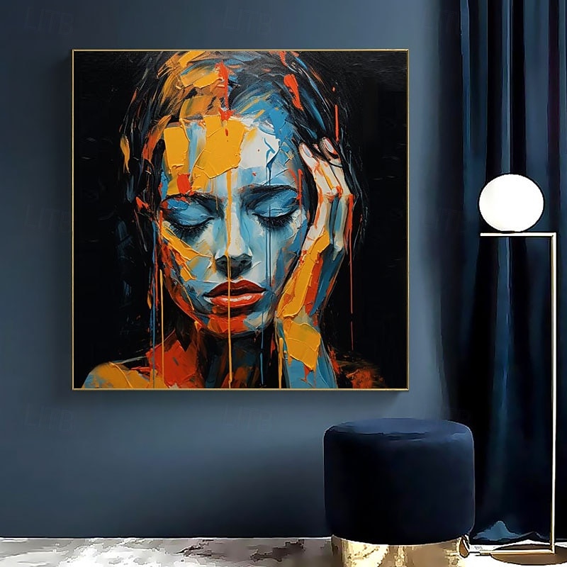 Colorful Women Face Palette Portrait Hand Painted Pop Art Wall Art Canvas Face Oil Painting For Home Hotels Bedroom Decoration