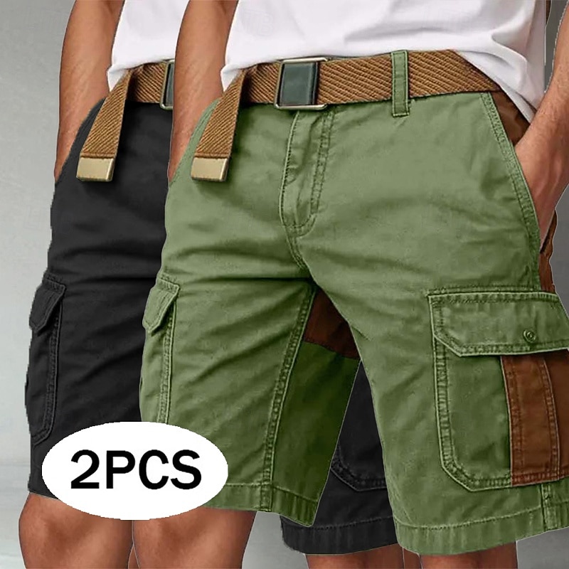 Men's Cargo Shorts Outdoor Shorts Shorts Beach Shorts Casual Shorts Patchwork Elastic Waist Multi Pocket Color Block Wearable Moisture Wicking Knee Length Outdoor Casual Daily Vacation Fashion
