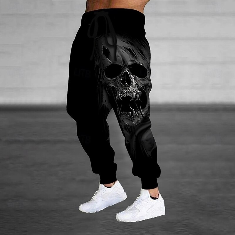 Men's Death Halloween Costumes Skulls Sweatpants Joggers Trousers Mid Waist Drawstring Elastic Waist Dark Gothic Style Jogging Streetwear Workout Athletic Sweatpants with Pockets Spring Fall 3D Print3