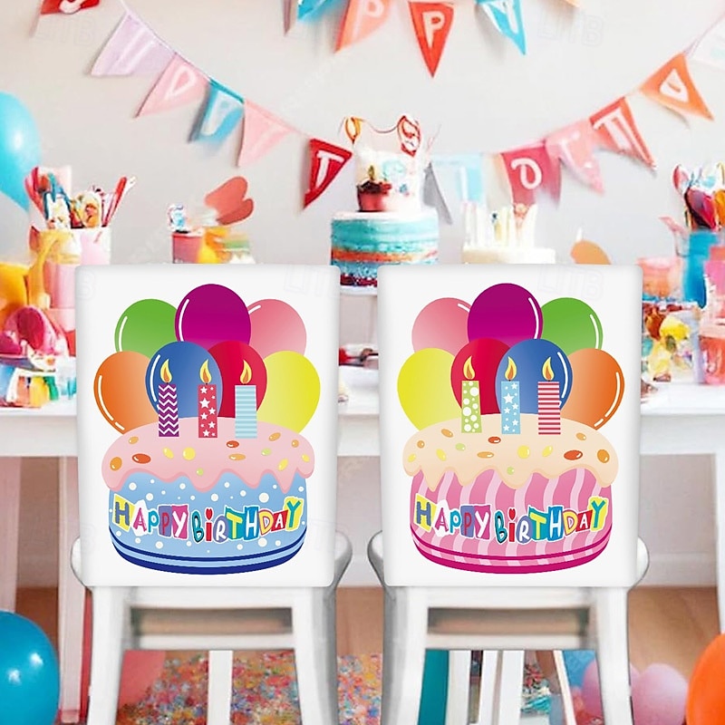 Festive Birthday Cartoon Chair Covers - Peach Skin Velvet Half-Body Design for Birthday & Holiday Decor, Removable Dining Chair Slipcovers for Kitchen or Dining Room