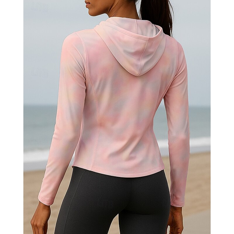 Women's Running Jacket Outdoor Jacket Hooded Jacket Full Zip Long Sleeve Top Athleisure Color Gradient Sun Protection Windproof Outdoor Running Yoga Sportswear Activewear Pink2