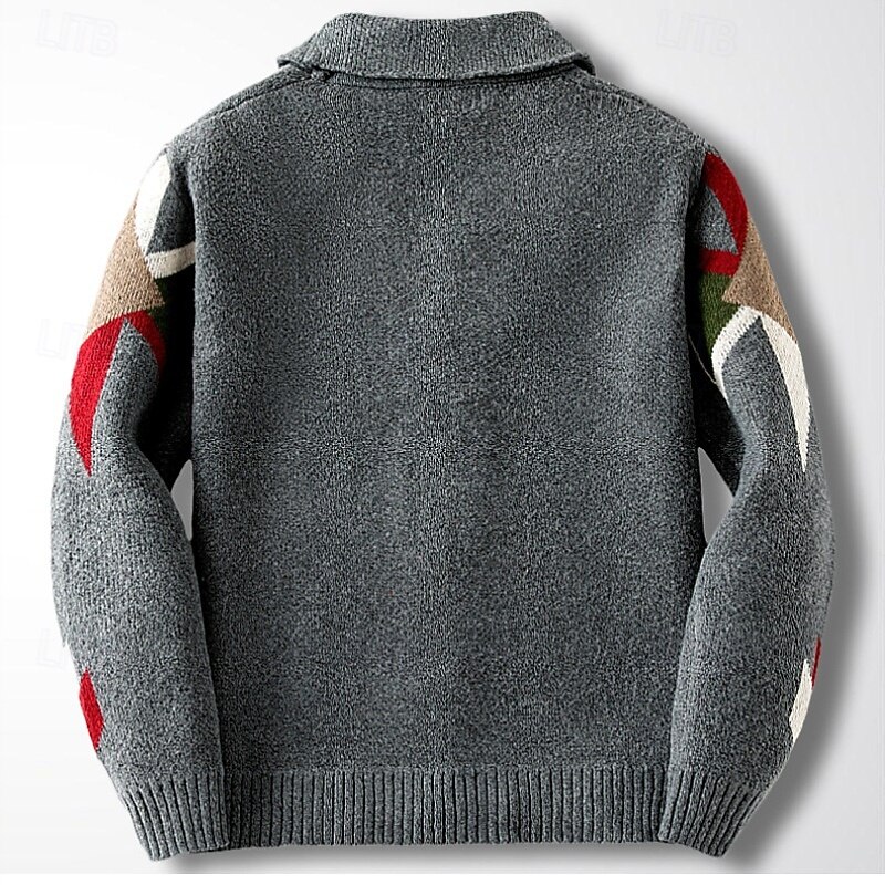 Men's Sweater Cardigan Sweater Ribbed Knit Regular Tops Knitted Plain Fold-over Collar Modern Contemporary Casual Casual Daily Wear Clothing Apparel Winter Gray M L XL2