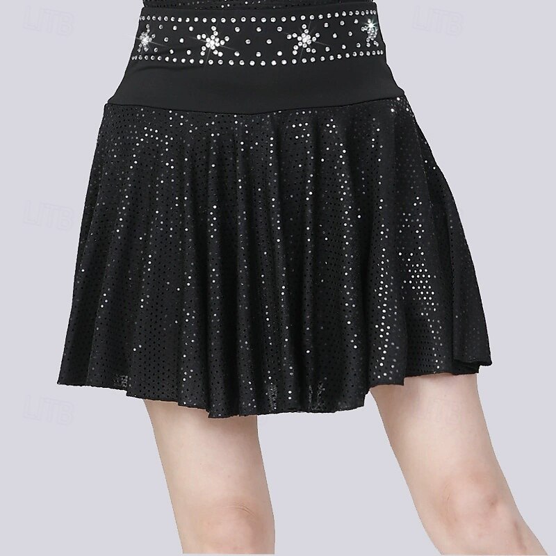 Latin Dance Skirts Pure Color Splicing Crystals / Rhinestones Women's Performance Training High Polyester2