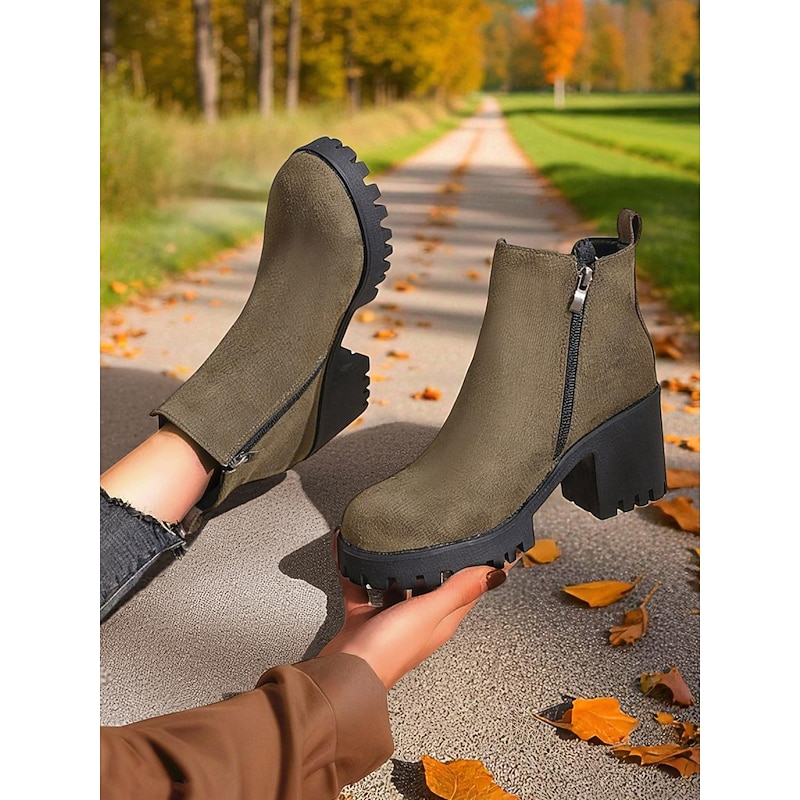 Women's Faux Suede Chelsea Boots – Block Heel Lug Sole Ankle Boots for Autumn Farm Trips, Country Roads and Pumpkin Picking3