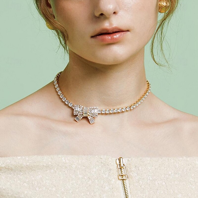 Choker Necklace Rhinestones Women's Fashion Personalized Artistic Tassel Fringe Bowknot Wedding Circle Necklace For Wedding Party Daily2