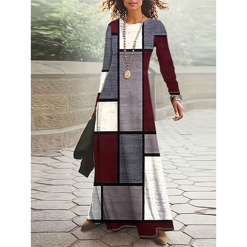 Women's Maxi Dress Vintage Bohemian A Line Dress Crew Neck Long Sleeve Casual Daily Regular Fit Graphic Paisley Abstract Yellow Red Blue Spring Fall Winter Autumn3