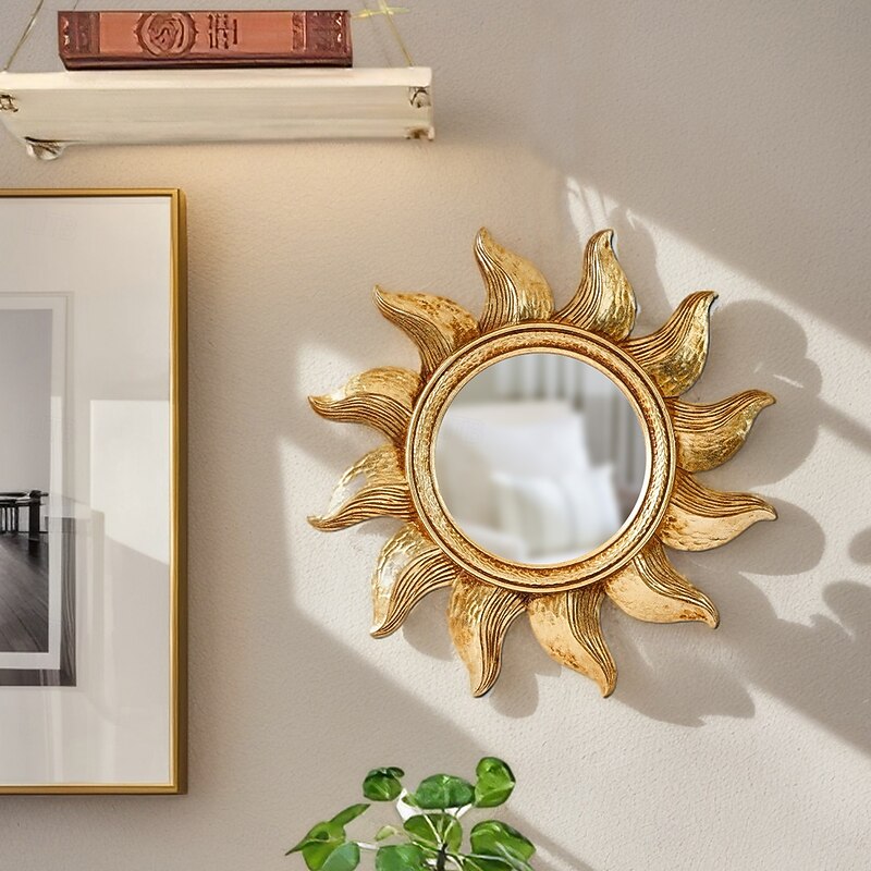 Gold Sunflower Round Decorative Wall Mirror, Modern Creative Home Art Hanging, Unique Makeup Mirror for Wall Decor, Vanity Table, and Photography Prop