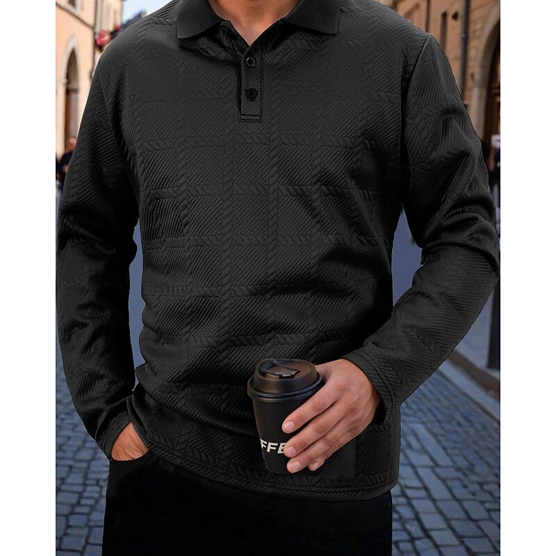 Men's Golf Shirt Golf Polos Shirts Work Casual Lapel Long Sleeve Basic Modern Plain Buttons Jacquard Spring Fall Regular Fit Black White Navy Blue Khaki Army Green Gray Golf Shirt4