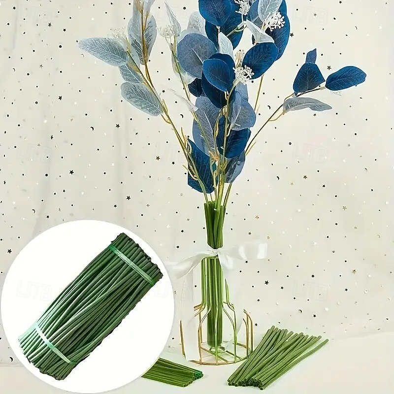 50PCS 14-Inch Artificial Flower Stems with Metal Wire Core, Plastic Craft Sticks for DIY Floral Arrangements, Support Rods for Faux Lotus, Sunflower, Water Lily, Party Decorations3