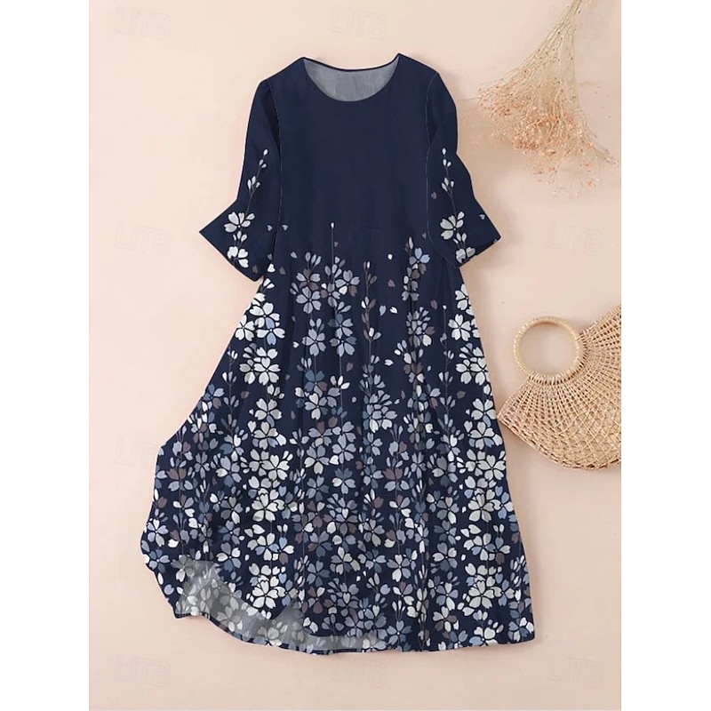 Women's Midi Dress T Shirt Dress Tee Dress A Line Dress Summer Dress Vacation Casual Beach Date Summer Dress Regular Fit Floral Graphic Short Sleeve Crew Neck Dark Brown Black White Light Green