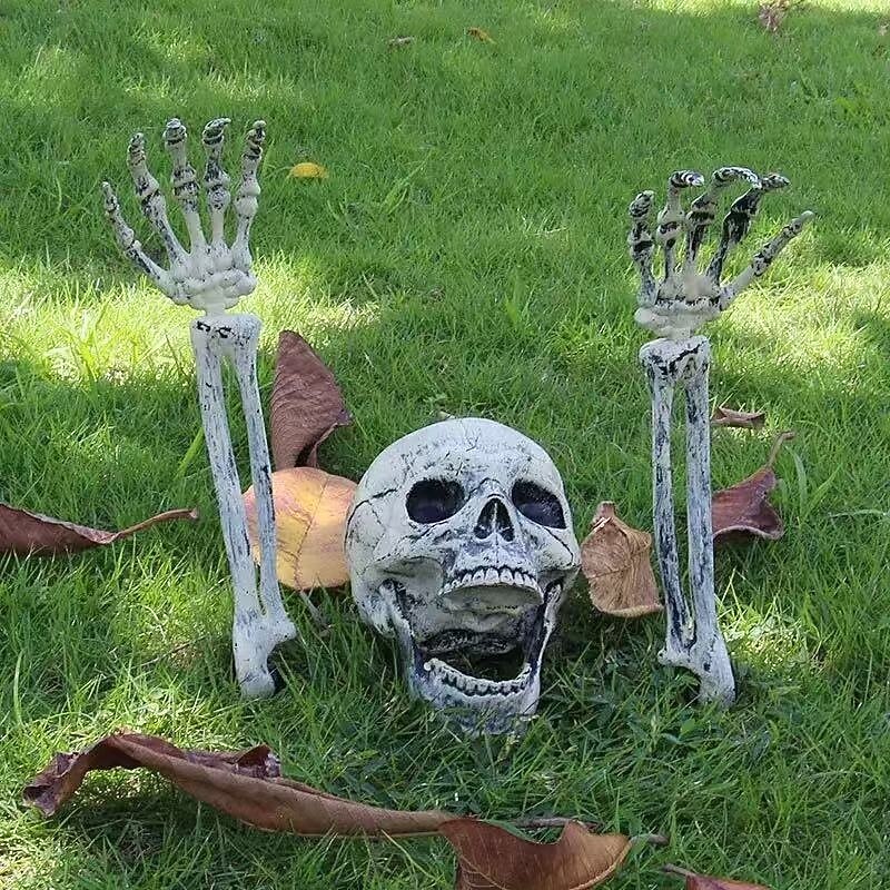 Halloween Skeleton Groundbreaker Decoration Set, Realistic Skull and Arm Stakes for Outdoor Yard Garden Decor, Spooky Halloween Skeleton Prop Kit4