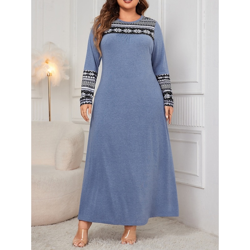 Women's Plus Size Casual Dress Floral Crew Neck Long Sleeve Spring Fall Elegant Fashion Modern Casual Maxi long Dress Daily Holiday Dress