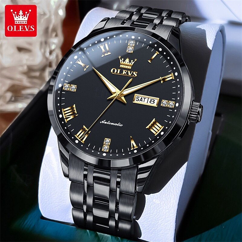 The New Olevs Brand Men'S Business Fully Automatic Mechanical Watch Is Waterproof Luminous Calendar And Day Display Fashionable And Trendy Men'S Watch Casual Sports Wristwatch