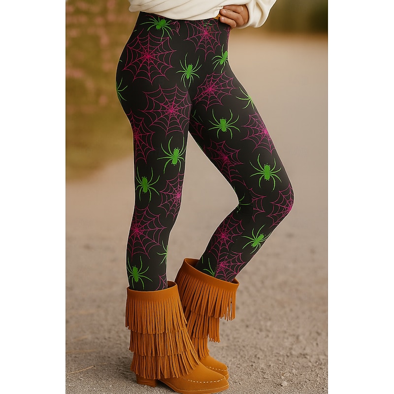 Halloween Women's Leggings Vacation Vintage Ethnic Style Ankle-Length High WaistPants Graphic Animal 3D Print Quick Dry Breathability Soft Stretchy Outdoor Home Causal Black Red Green Fall Regular Fit3