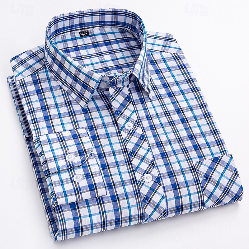 All Shirt Dress Shirt Collared Shirt Button Up Shirt Plaid / Striped / Chevron / Round Daily Wear Corporate Clothing Light Pink Red Dark Navy Blue Long Sleeve Shirt Collar All Seasons Clothing Apparel2