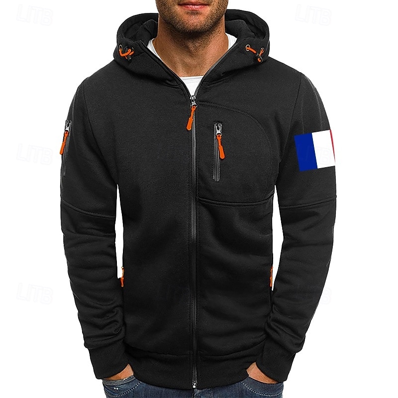 Men's Hoodie Full Zip Hoodie Sweat Jacket Black White Wine Army Green Navy Blue Hooded Plain Zip Up Patchwork Front Pocket Sports & Outdoor Casual Daily Streetwear Cool Sportswear Fall & Winter4
