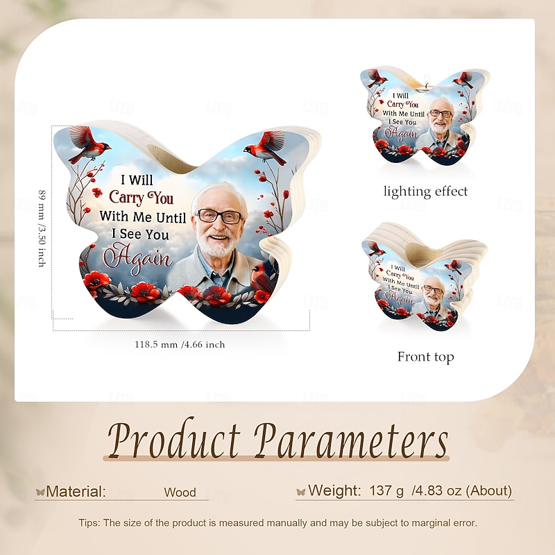 Personalized Wooden Memorial Candle Holder Custom Photo Butterfly Tealight Stand  Sympathy Gifts For Loss Of Loved Ones for Anniversaries & Special Occasions, Warm Christmas Home Decor2
