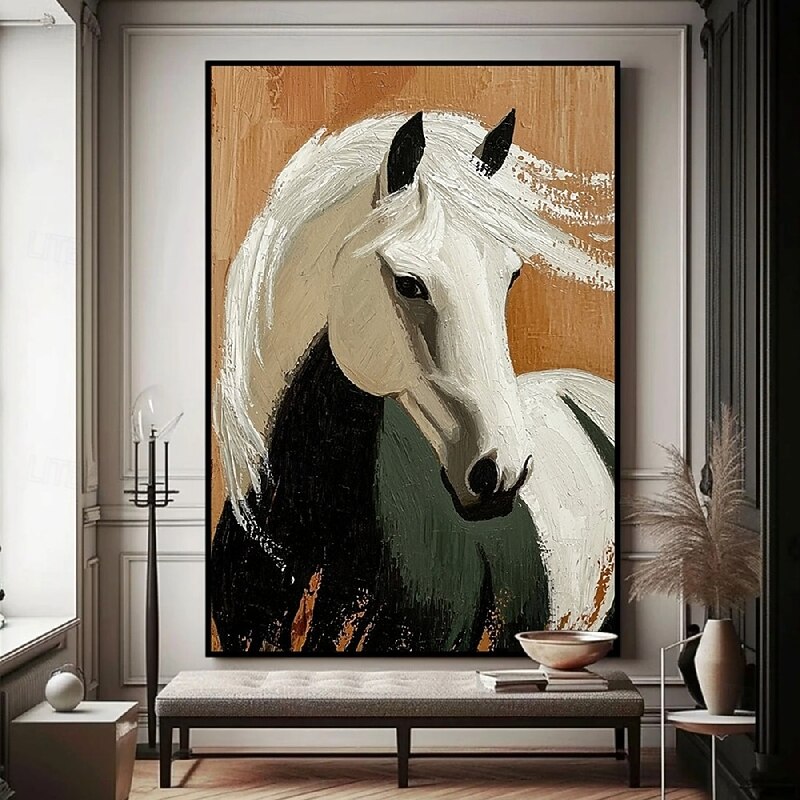 Hand painted 3D Textured Horse Oil Painting animal painting  Elegant Black Frame - Bold Impasto Brushstrokes in Vivid Hues Modern Contemporary Wall Art for Living Room Decor3